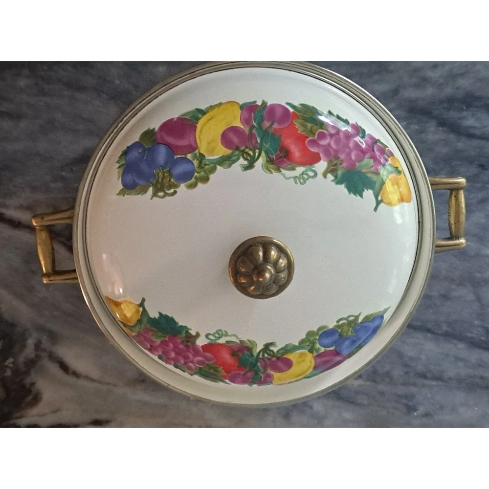 Metro 3 Qt. Enamelware Pot Enamel 3 Quart Pot Dutch Oven Brass Handles Non Stick